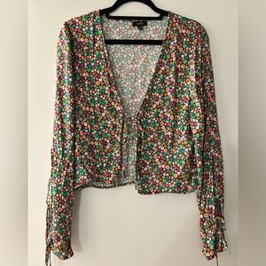 Fun floral long sleeve front tie shirt